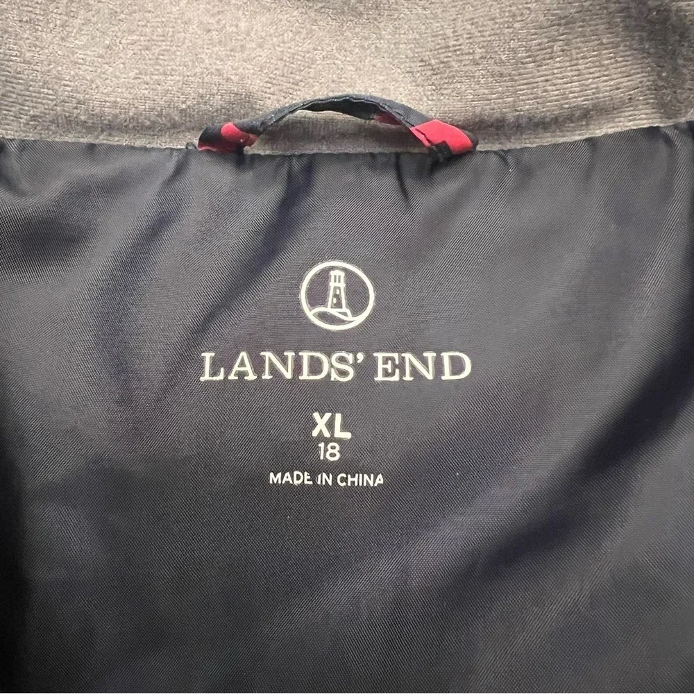 Lands' End Navy and Pink Patterned Down-Filled Puffer Jacket‎ Size XL 18